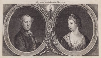 Charles William Ferdinand, vévoda z Brunswicku, a jeho manželka, princezna Augusta, sestra krále Jiřího III (rytina) od English School