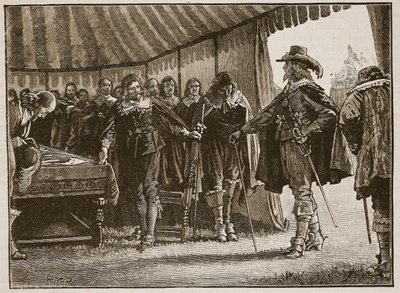 Karel a skotští komisaři, ilustrace z Cassells Illustrated History of England (sépiová fotografie) od English School