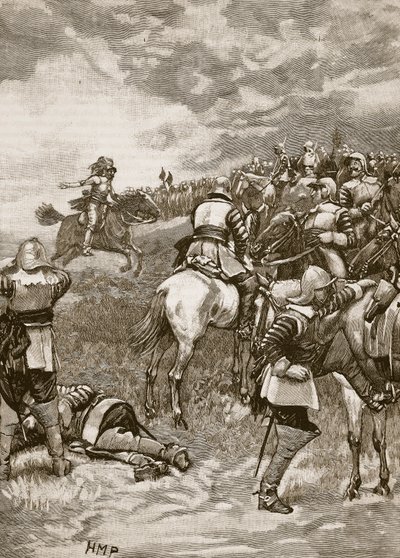 Karel v bitvě u Naseby, ilustrace z Cassells Illustrated History of England (sépiová fotografie) od English School