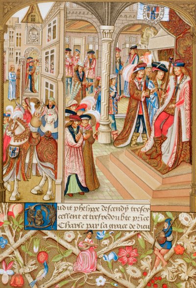 Karel Smělý sedící na svém trůnu a za přítomnosti svých baronů a radních, kolem roku 1880 od English School