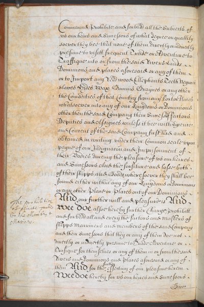 Listina udělená Společnosti anglických královských dobrodruhů obchodujících v Africe, Sloane MS 205, f.8v od English School