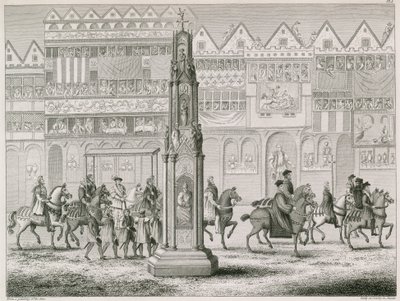 Cheapside Cross, jak se objevil v roce 1547 od English School