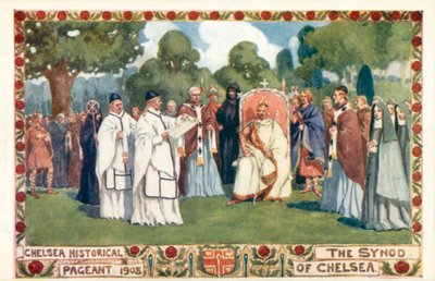 Chelsea Historical Pageant 1908, synod v Chelsea (barevné lito) od English School