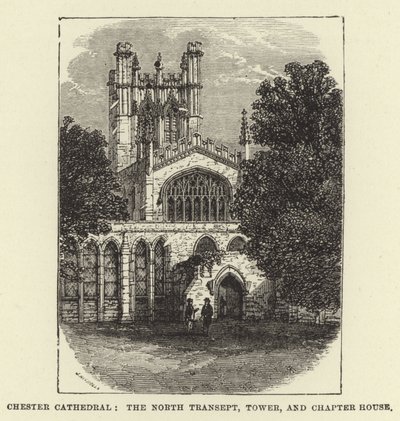 Chesterská katedrála, severní transept, věž a kapitula od English School