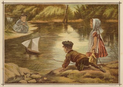 Děti spouštějí model jachty (barva litho) od English School