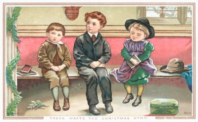 Děti sedí v kostele, vánoční přání od English School