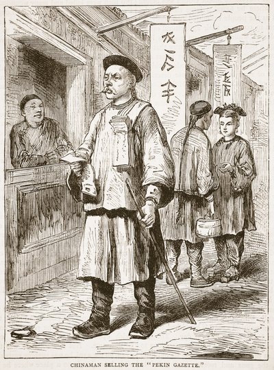 Číňan prodává Pekin Gazette, ilustrace z Cassells Illustrated History of England od English School