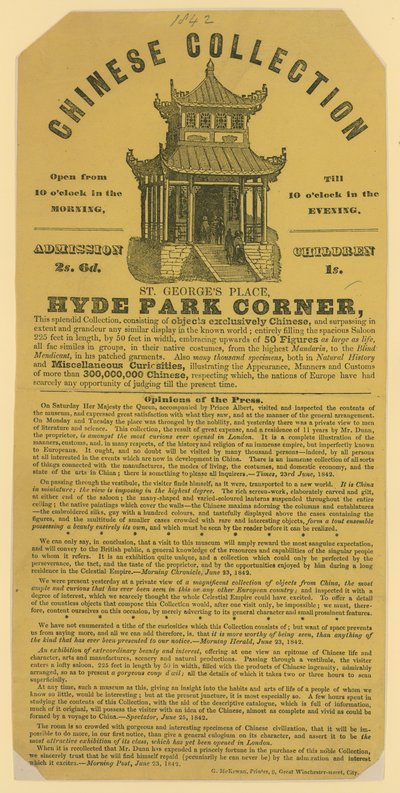 Čínská sbírka v Hyde Park Corner, Londýn. 1842 od English School