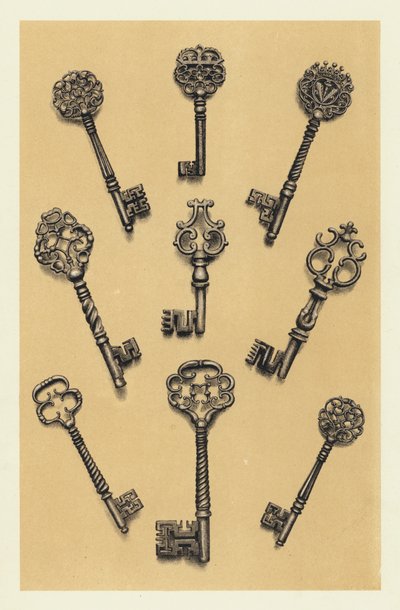 Vyřezávané ocelové klíče šestnáctého a sedmnáctého století (chromolitho) od English School