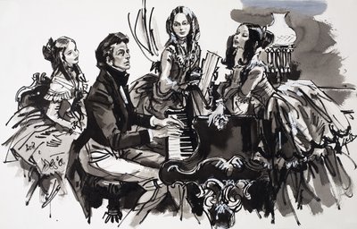 Chopin s obdivovatelkami (kvaš na papíře) od English School