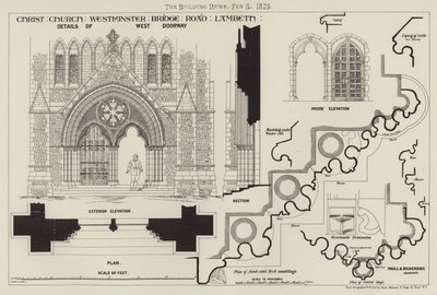 Christ Church, Westminster Bridge Road, Lambeth (rytina) od English School