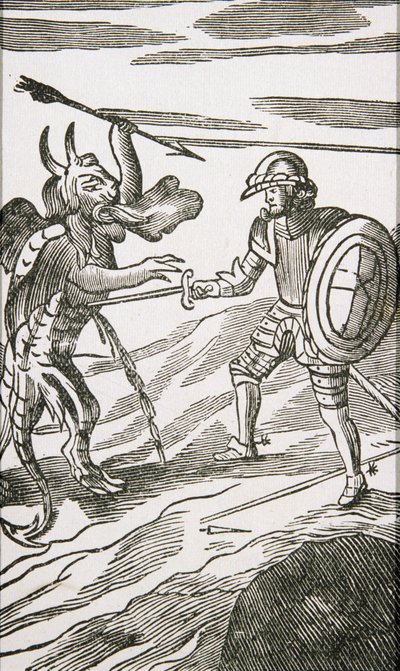 Christian a Apollyon, ze 13. vydání ‚Poutníkova pokroku‘ od Johna Bunyana, 1692 od English School