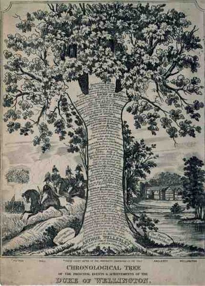 Chronologický strom hlavních událostí a úspěchů vévody z Wellingtonu, kolem roku 1830 (rytina) od English School