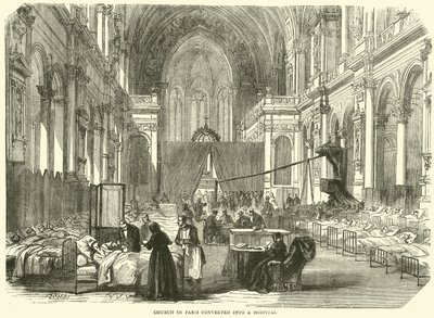 Kostel v Paříži přeměněn na nemocnici, listopad 1870 od English School