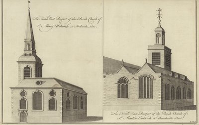 Kostel St Mary Abchurch, Abchurch Lane a Kostel St Martin Outwich v Threadneedle Street, Londýn od English School