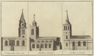 Kostely St Vedast, Foster Lane, Allhallows, Barking a St Peter v Cornhill, Londýn od English School