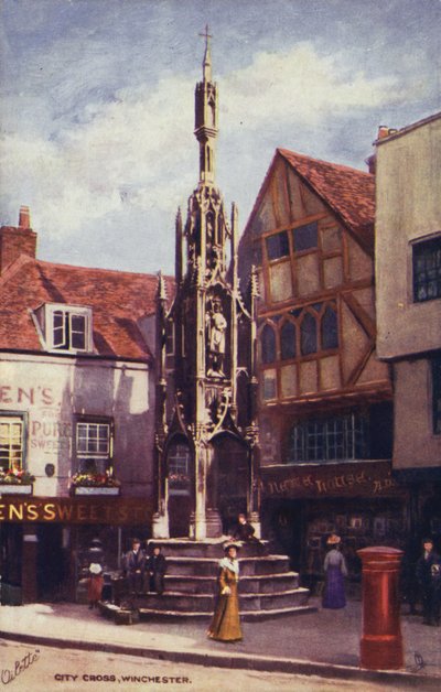 City Cross, Winchester (barevná litografie) od English School