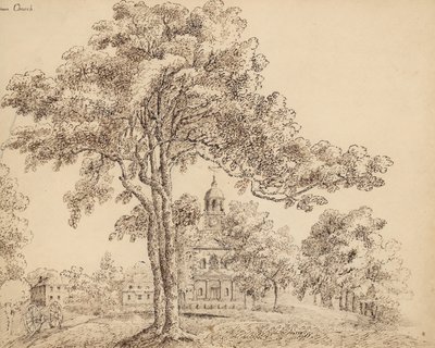 Clapham Church, Surrey (inkoust na papíře) od English School