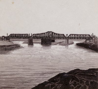 Clarence Bridge, Cardiff (litho) od English School
