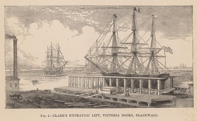 Hydraulický výtah Clarks, Victoria Docks, Blackwall od English School