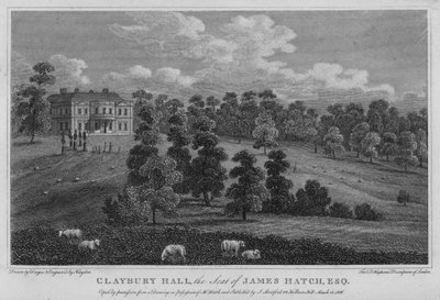 Claybury Hall, sídlo Jamese Hatche (rytina) od English School