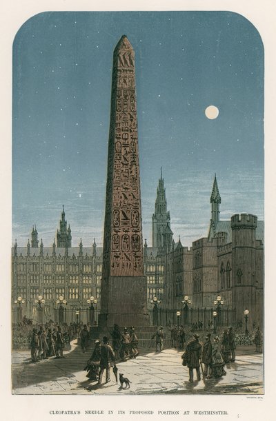 Cleopatras Needle ve své navrhované pozici ve Westminsteru od English School