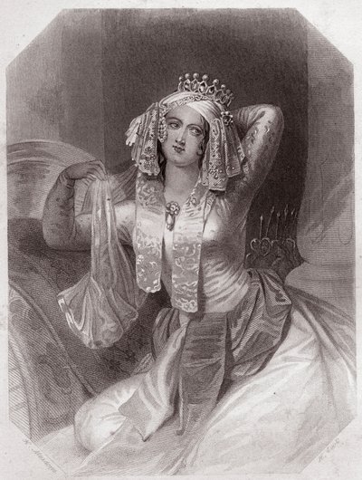 Kleopatra (Antoine et Cleopatre) (Antony a Kleopatra) v - „“ Galerie des femmes de Shakespeare, sbírka čtyřiceti pěti vážných portrétů raných londýnských umělců, obohacená o kritické a literární poznámky“““ kolem roku 1838 – z „“ Galerie of ženy od English School