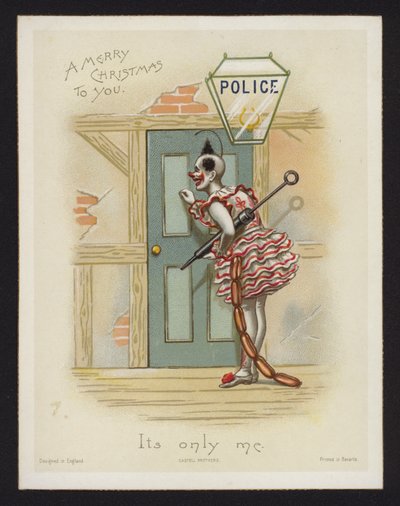Klaun klepe na dveře policejní stanice (chromolitho) od English School