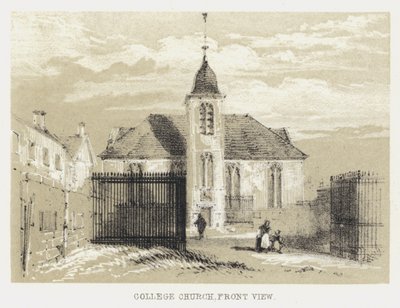College Church, čelní pohled (rytina) od English School