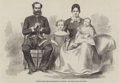 Plukovník Inglis, velitel v Lucknow, a paní Inglisová s rodinou (rytina) od English School