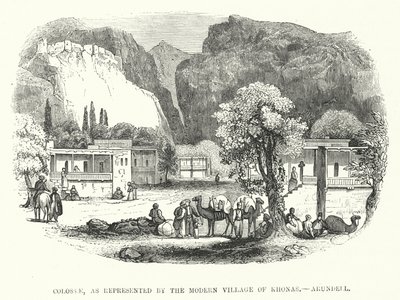 Colossae, jak je reprezentována moderní vesnicí Khonas, Arundell (rytina) od English School