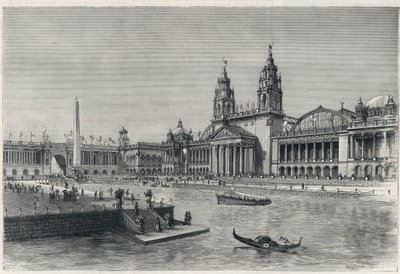Kolumbijská světová výstava nebo světová kolumbijská výstava, výstava v Chicagu 1893: strojní hala - rytina 1893 z „“The graphic““ - světová výstava 1893 od English School