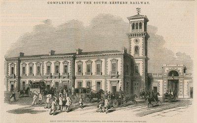 Dokončení jihovýchodní železnice: Velká společná stanice společnosti Croydon, Brighton and Dover Railway Company, Southwark, Londýn od English School
