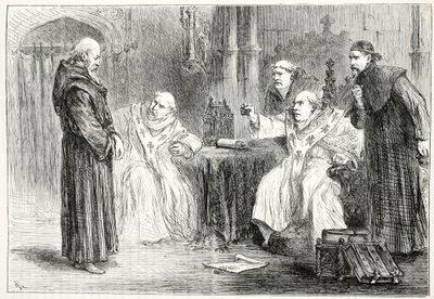Konference mezi Thorpem a Arundelem, ilustrace z Historie protestantismu od Jamese Aitkena Wylie (1808-1890), hospoda. 1878 od English School
