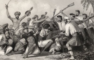 Konflikt s Ghazey před Bareilly 6. května 1858 z „Historie indické vzpoury“, vydané v roce 1858 od English School