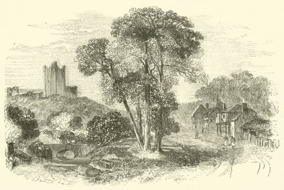Hrad Conisbrough (nebo Conisbrough) (rytina) od English School