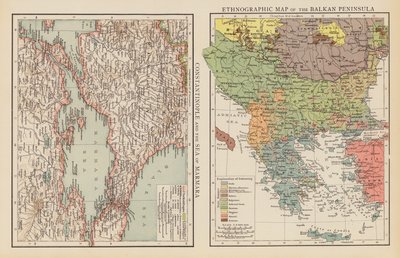Konstantinopol a Marmarské moře; Etnografická mapa Balkánského poloostrova (barevná litografie) od English School