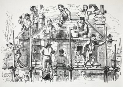 Stavební dělníci, ilustrace z Punch od English School