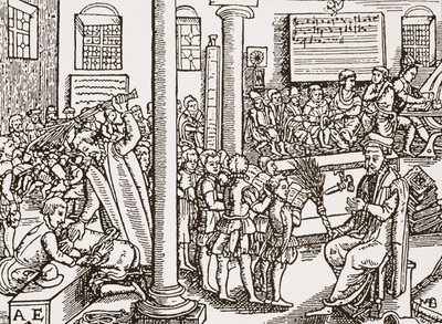 Současný dřevoryt tudorovského gymnázia od English School