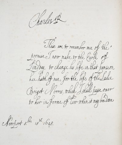 Kopie dopisu Karla II., 1648 od English School