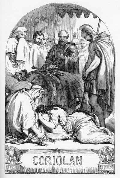 Coriolan (Coriolanus) – Ilustrace v „“ Completes de William Shakespeare““ 1866 – Ilustrace a obecná forma tohoto vydání jsou vypůjčeny z Cassellova ilustrovaného Shakespeara, vydaného v Londýně od English School