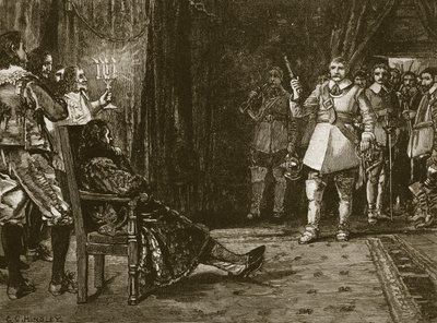 Rozhovor Cornet Joyces s Charlesem, ilustrace z Cassells Illustrated History of England (sépiová fotografie) od English School