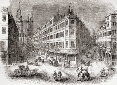 Cornhill, The Exchange a Lombard Street, Londýn, Anglie v polovině 19. století, ze staré Anglie: Obrazové muzeum, hospoda. 1847 od English School