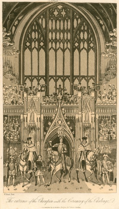 Korunovační hostina krále Jiřího IV. ve Westminster Hall, 17. července 1821; Vstup šampiona s Ceremony of the Challenge od English School