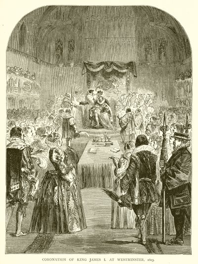 Korunovace krále Jakuba I. ve Westminsteru, 1603 od English School