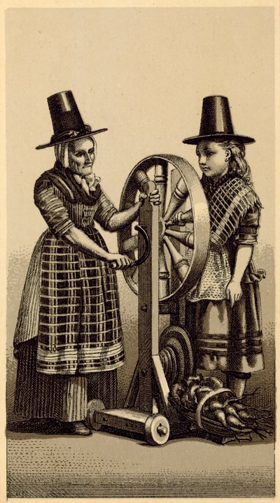 Kostýmy Walesu: Spinning Genny (litho) od English School