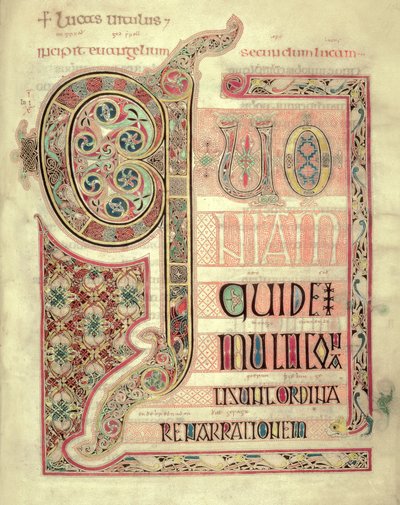 Cott Nero DIV f.139 Incipitová stránka k evangeliu sv. Lukáše, z Lindisfarnských evangelií, 710-721 (vellum) od English School
