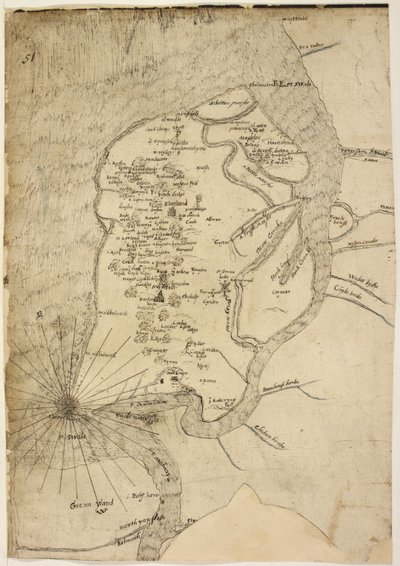 Cotton Augustus I.i f.51 Mapa ostrova Sheppey připisovaná kartografovi Robertu Lythe od English School