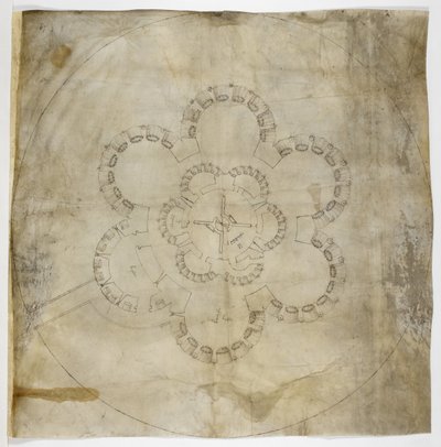 Bavlna MS. Augustus I.i.67 Půdorys hradu Deal (inkoust na pergamenu) od English School