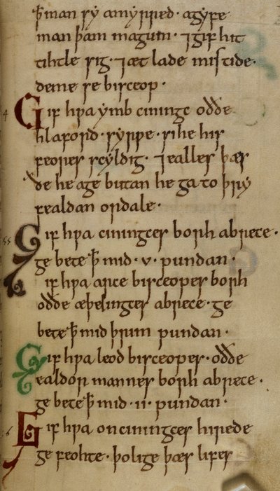 Bavlna Nero A. I. f.33 Zákoník krále Cnuta (vellum) od English School